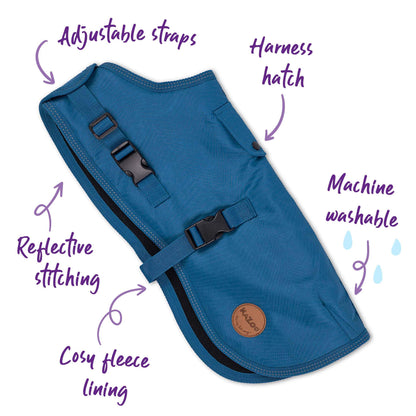 Adventure Dog Coat with Harness Hatch - Blue